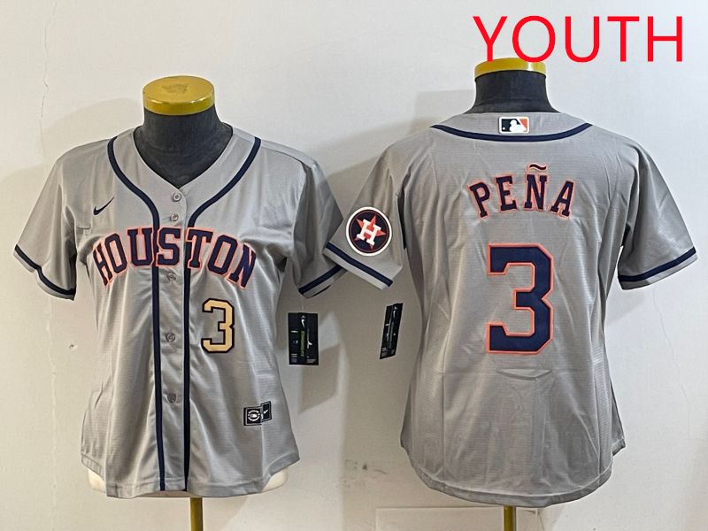Youth Houston Astros #3 Pena Grey Game 2025 Nike MLB Jersey style 4